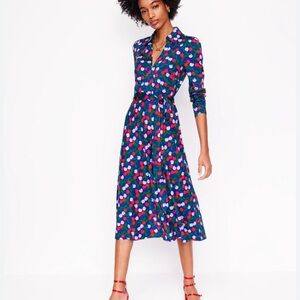 NWT Boden Imogen Collared Jersey dress royal pink red cherries D1147 - BLU Sz 8P